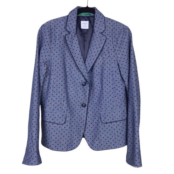 Gap Blue Navy Polka Dot Button Front Chambray The Academy Blazer Size 4 - Picture 2 of 7
